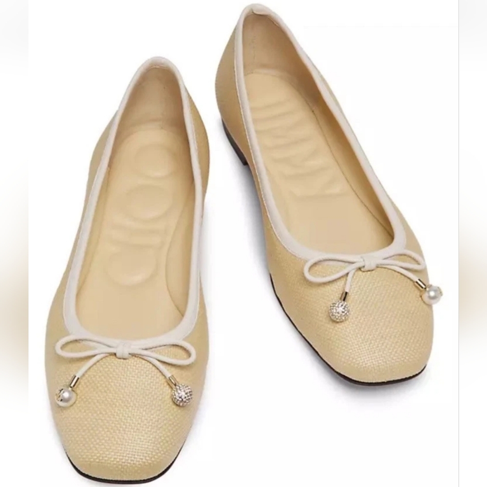 Jimmy Choo Women's Natural/Latte Raffia Leather Flat, Size 38 - Picture 1 of 10